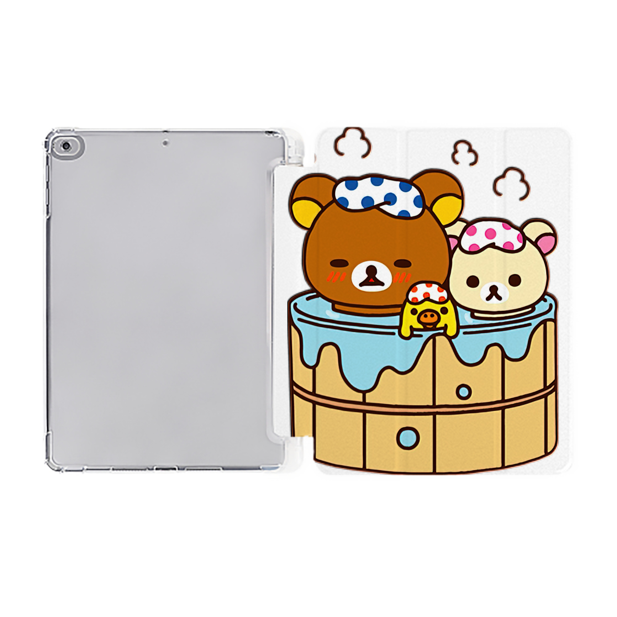 （画像用） リラックマ リラックマ キイロイトリ Rilakkuma Korilakkuma Kiiroitori IPad ケース ペン収納付き 三つ折りスタンド PUレザー×シリコン 対応機種9.5/10.5/10.9インチ